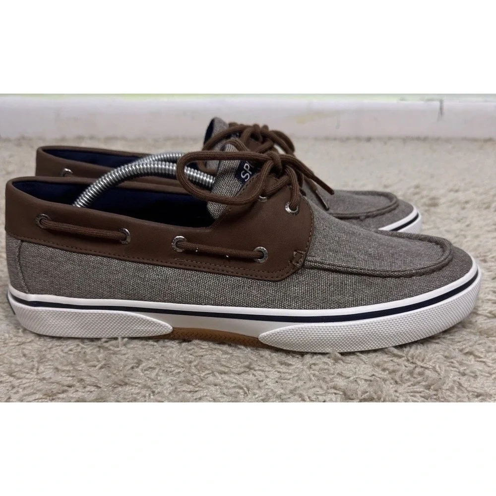 Sperry Top Sider Halyard Brown Canvas Lace Up Boat Shoes Mens 12 STS21489 Casual
